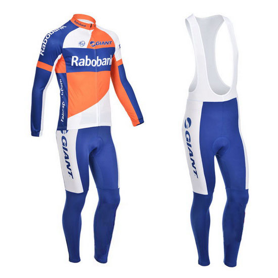 2013 Maillot Rabobank Tirantes Mangas Largas Azul Y Blanco